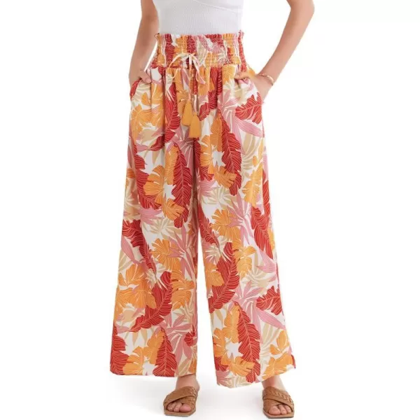 GRACE KARIN Womens 2024 Elastic High Waisted Palazzo Pants Loose Casual Wide Leg Lounge Boho Pant Trousers with PocketOrange Yellow Print