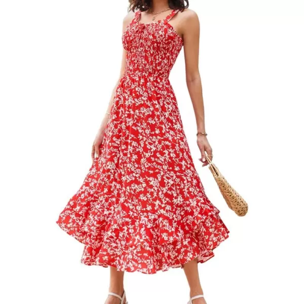 GRACE KARIN Womens 2024 Summer Floral Boho Dress Square Neck Strapped Swing A Line Beach Long Maxi DressRed