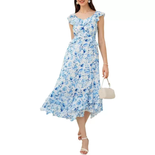 GRACE KARIN Womens 2024 Summer Floral Casual Sleeveless V Neck Ruffle Layered Beach ALine Boho Flowy Maxi DressesFloral Blue