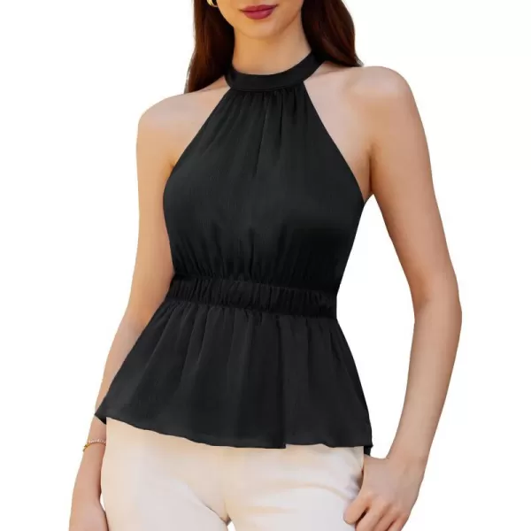 GRACE KARIN Womens 2024 Summer Halter Neck Dressy Peplum Tank Tops Sleeveless Elegant Work Business Casual Blouse ShirtsBlack