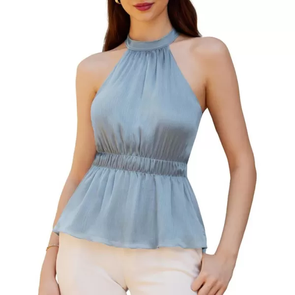 GRACE KARIN Womens 2024 Summer Halter Neck Dressy Peplum Tank Tops Sleeveless Elegant Work Business Casual Blouse ShirtsGray Blue