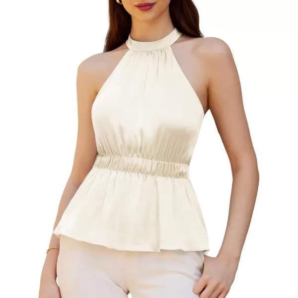 GRACE KARIN Womens 2024 Summer Halter Neck Dressy Peplum Tank Tops Sleeveless Elegant Work Business Casual Blouse ShirtsIvory White