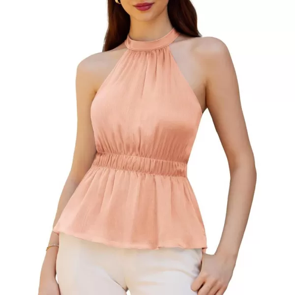 GRACE KARIN Womens 2024 Summer Halter Neck Dressy Peplum Tank Tops Sleeveless Elegant Work Business Casual Blouse ShirtsPink