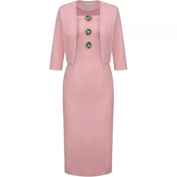 GRACE KARIN Womens 2024 Work Business Casual 2 Piece Outfits Midi Pencil Dress with 34 Sleeve Blazer Jacket Suit SetsPink