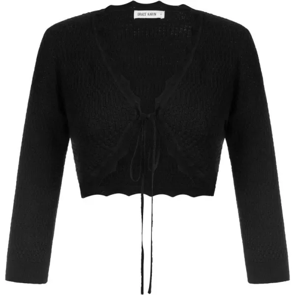 GRACE KARIN Womens 34 Sleeve Bolero Shrug Lightweight Open Front Cropped Cardigan Knit Shrugs for DressesBlack