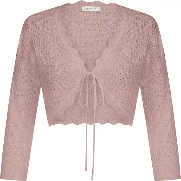 GRACE KARIN Womens 34 Sleeve Bolero Shrug Lightweight Open Front Cropped Cardigan Knit Shrugs for DressesGray Pink