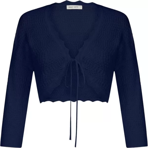 GRACE KARIN Womens 34 Sleeve Bolero Shrug Lightweight Open Front Cropped Cardigan Knit Shrugs for DressesNavy Blue