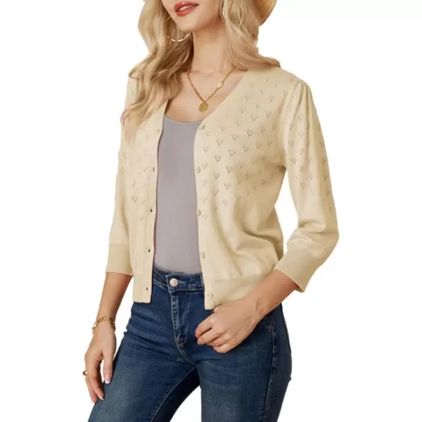 GRACE KARIN Womens 34 Sleeve Button Down Knit Cropped Bolero Shrug Cardigan Sweater Open Front Lightweight SweatersApricot