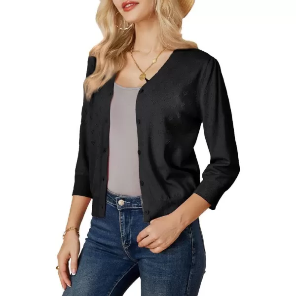 GRACE KARIN Womens 34 Sleeve Button Down Knit Cropped Bolero Shrug Cardigan Sweater Open Front Lightweight SweatersBlack