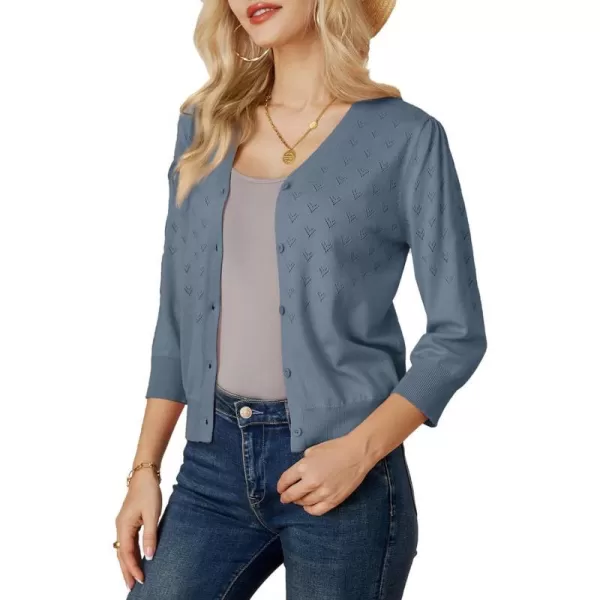 GRACE KARIN Womens 34 Sleeve Button Down Knit Cropped Bolero Shrug Cardigan Sweater Open Front Lightweight SweatersGray Blue