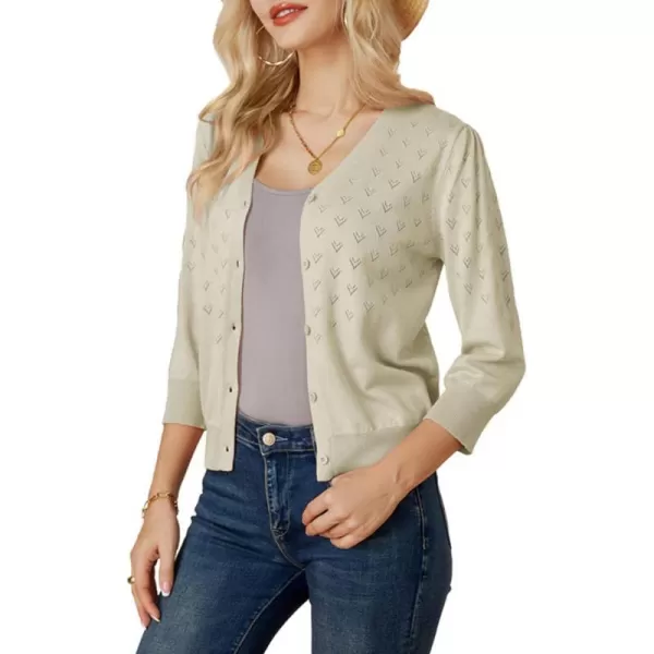 GRACE KARIN Womens 34 Sleeve Button Down Knit Cropped Bolero Shrug Cardigan Sweater Open Front Lightweight SweatersLight Apricot