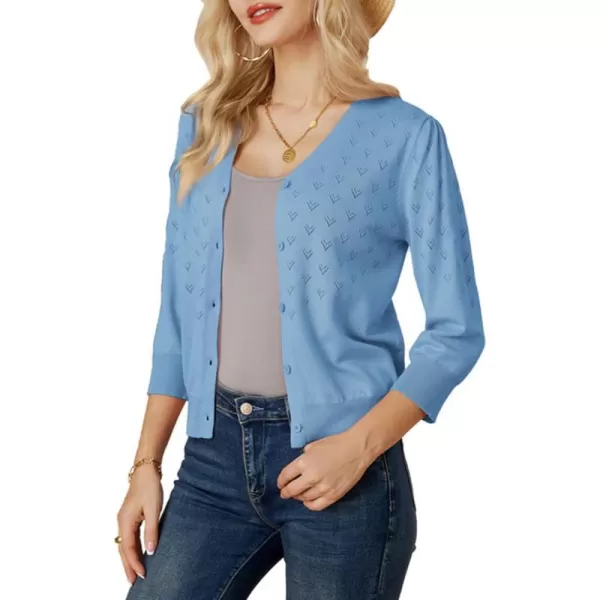 GRACE KARIN Womens 34 Sleeve Button Down Knit Cropped Bolero Shrug Cardigan Sweater Open Front Lightweight SweatersLight Blue