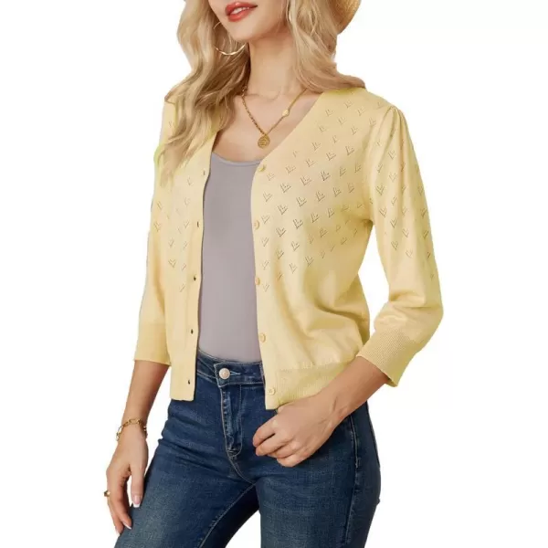 GRACE KARIN Womens 34 Sleeve Button Down Knit Cropped Bolero Shrug Cardigan Sweater Open Front Lightweight SweatersLight Yellow