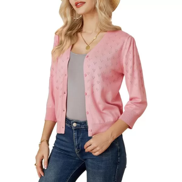 GRACE KARIN Womens 34 Sleeve Button Down Knit Cropped Bolero Shrug Cardigan Sweater Open Front Lightweight SweatersPink