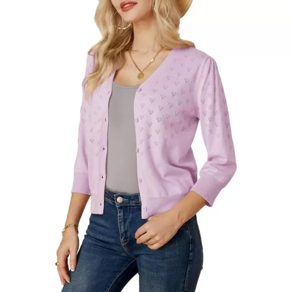 GRACE KARIN Womens 34 Sleeve Button Down Knit Cropped Bolero Shrug Cardigan Sweater Open Front Lightweight SweatersPink Purple