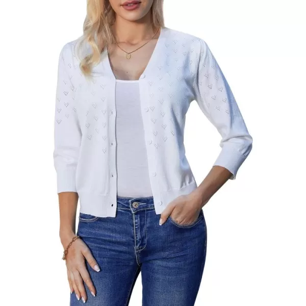 GRACE KARIN Womens 34 Sleeve Button Down Knit Cropped Bolero Shrug Cardigan Sweater Open Front Lightweight SweatersWhite