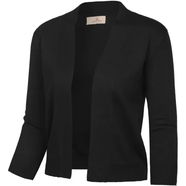 GRACE KARIN Womens 34 Sleeve Knit Cropped Cardigan Sweaters Open Front Bolero Shrugs Coat Tops S3XLBlack