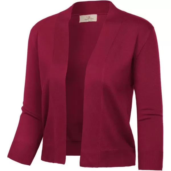 GRACE KARIN Womens 34 Sleeve Knit Cropped Cardigan Sweaters Open Front Bolero Shrugs Coat Tops S3XLBurgundy