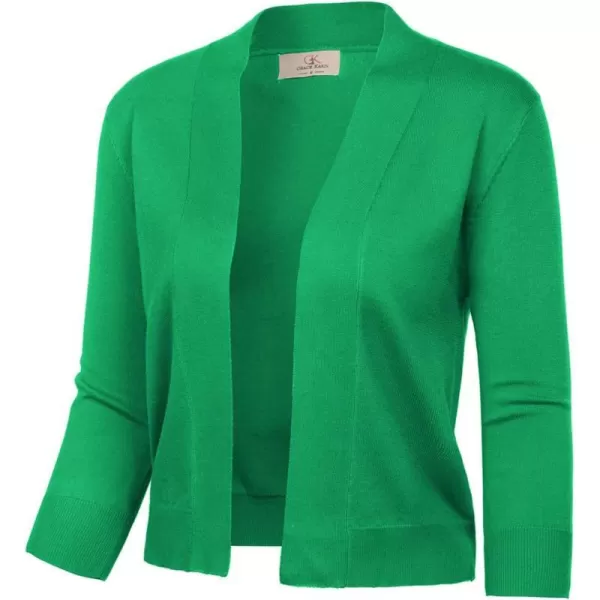 GRACE KARIN Womens 34 Sleeve Knit Cropped Cardigan Sweaters Open Front Bolero Shrugs Coat Tops S3XLGreen