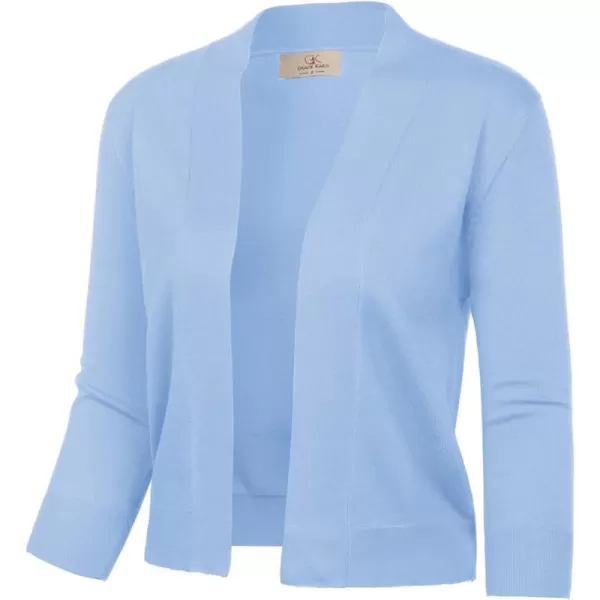 GRACE KARIN Womens 34 Sleeve Knit Cropped Cardigan Sweaters Open Front Bolero Shrugs Coat Tops S3XLLight Blue