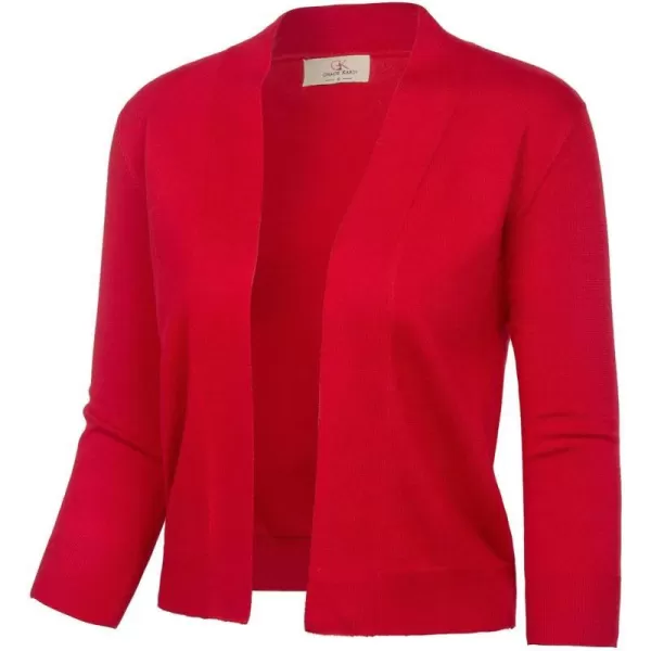 GRACE KARIN Womens 34 Sleeve Knit Cropped Cardigan Sweaters Open Front Bolero Shrugs Coat Tops S3XLRed