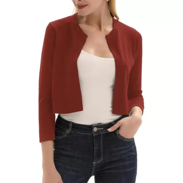 GRACE KARIN Womens 34 Sleeve Open Front Knit Cropped Bolero Shrug Cardigan SweaterRust Red