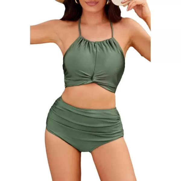 GRACE KARIN Womens Bikini Sets Two Piece Swimsuit Ruched High Waisted Tummy Control Bathing SuitsArmy Green