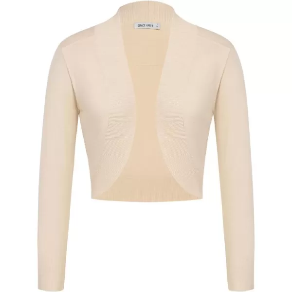 GRACE KARIN Womens Bolero Shrug Open Front Knit Cropped Cardigan Long Sleeve Vintage SweaterApricot