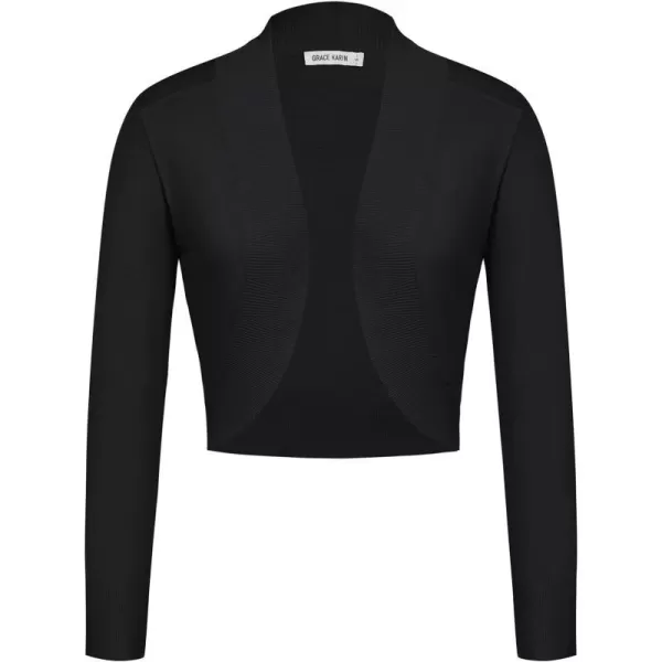 GRACE KARIN Womens Bolero Shrug Open Front Knit Cropped Cardigan Long Sleeve Vintage SweaterBlack