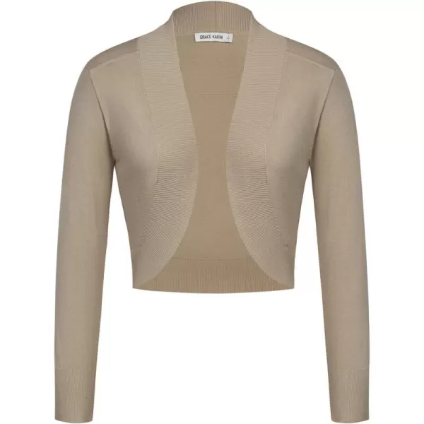 GRACE KARIN Womens Bolero Shrug Open Front Knit Cropped Cardigan Long Sleeve Vintage SweaterKhaki