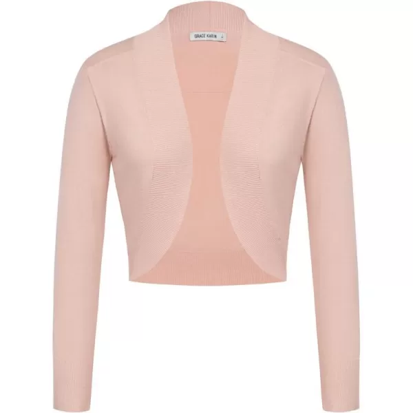 GRACE KARIN Womens Bolero Shrug Open Front Knit Cropped Cardigan Long Sleeve Vintage SweaterPink