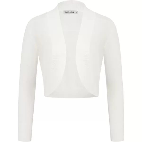 GRACE KARIN Womens Bolero Shrug Open Front Knit Cropped Cardigan Long Sleeve Vintage SweaterWhite