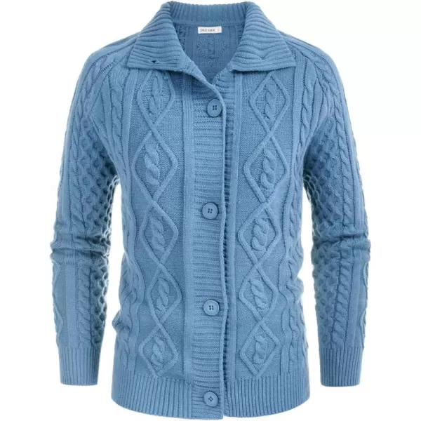 GRACE KARIN Womens Button Down Chunky Cable Knit Cardigan Long Sleeve Stand Collar Cardigan Sweaters Fall OutwearBlue