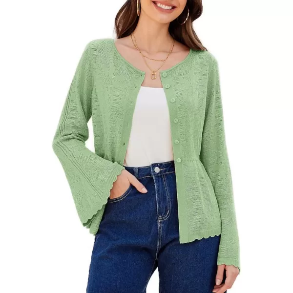 GRACE KARIN Womens Button Down Long Sleeve Cardigan Classic Flowy Soft Crew Neck Knit Sweater 2024Light Green