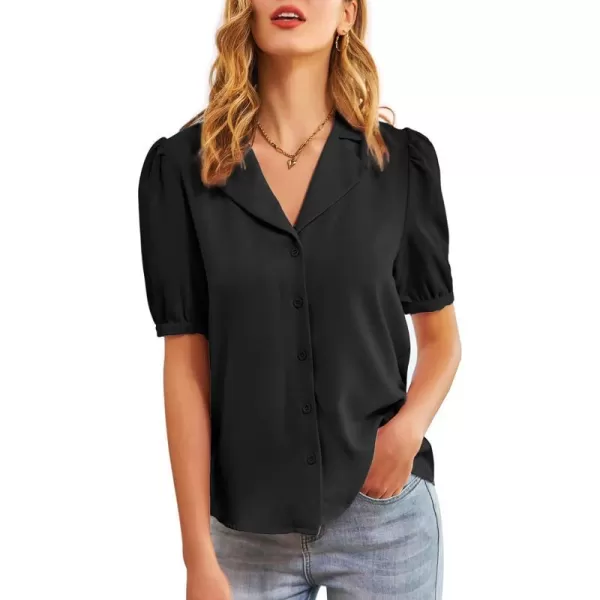 GRACE KARIN Womens Button Down Shirts Short Sleeve Long Sleeve Business Casual Tops V Neck BlouseBlack