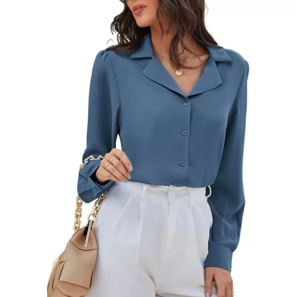 GRACE KARIN Womens Button Down Shirts Short Sleeve Long Sleeve Business Casual Tops V Neck BlouseHaze Bluelong Sleeve