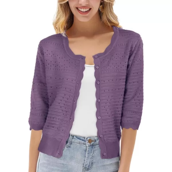 GRACE KARIN Womens Button Down Vee Neck Long Sleeve Rib Knit Cardigan Sweaters43 Sleeve Purple