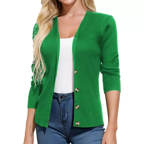 GRACE KARIN Womens Button Down Vee Neck Long Sleeve Rib Knit Cardigan SweatersGreen