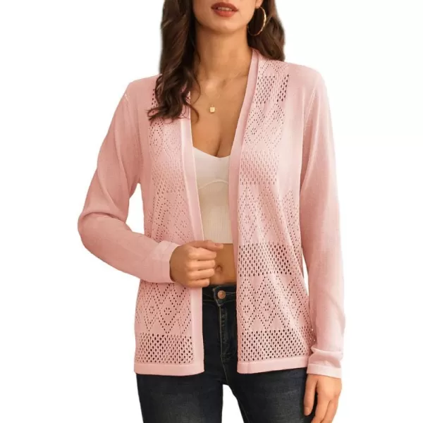 GRACE KARIN Womens Cardigan Casual Lightweight Long Sleeve Open Front Cardigans Sweater Hollow Out Cover upsPink