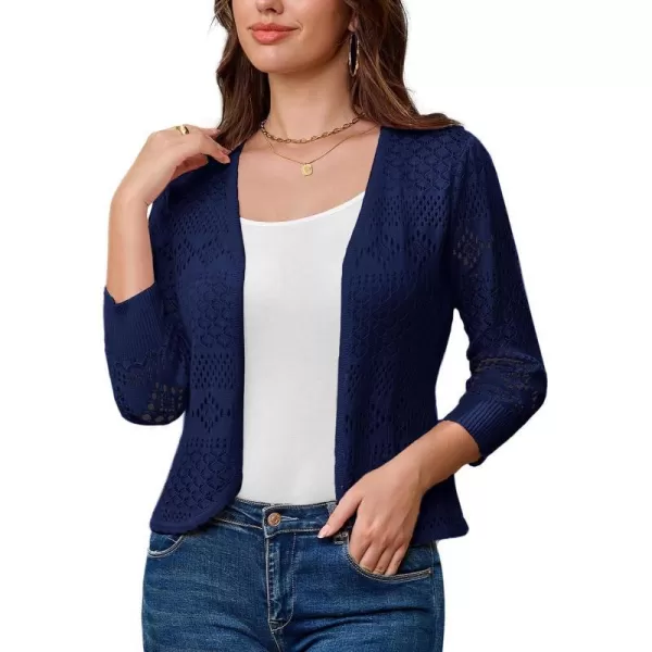 GRACE KARIN Womens Cardigans 34 Sleeve Sweater Cropped Cardigan Hollow Out Knit Shrugs for Dresses TopsDark Blue