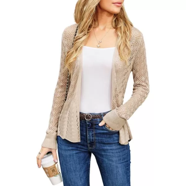 GRACE KARIN Womens Cardigans HollowedOut Open Front Knitwear Sweater with BeltApricot