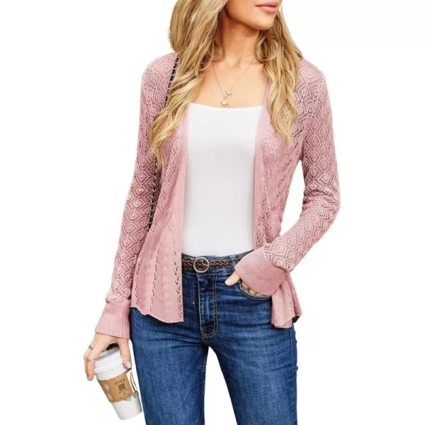 GRACE KARIN Womens Cardigans HollowedOut Open Front Knitwear Sweater with BeltLight Pink