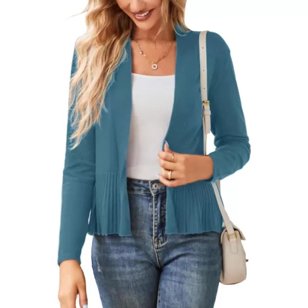 GRACE KARIN Womens Casual Draped Open Front Cropped Cardigan Long Sleeve Sweater Peplum Knit OutwearBlue