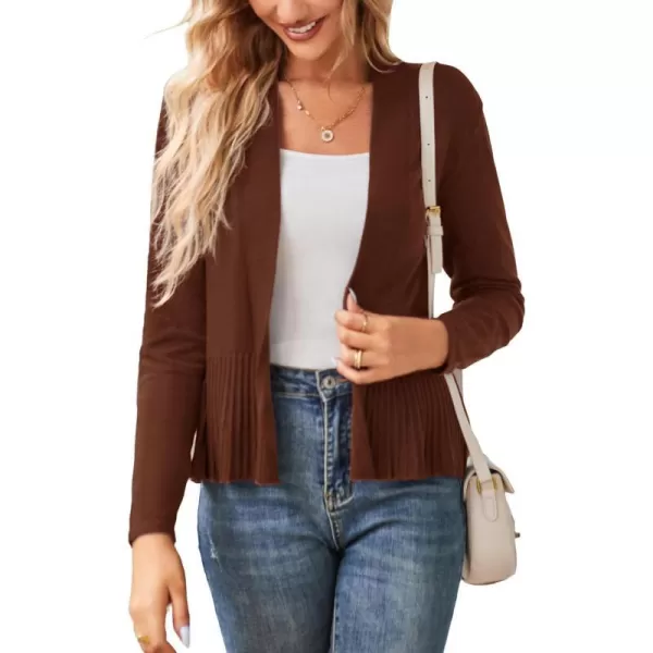 GRACE KARIN Womens Casual Draped Open Front Cropped Cardigan Long Sleeve Sweater Peplum Knit OutwearBrown