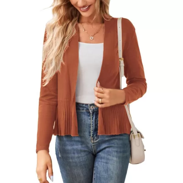 GRACE KARIN Womens Casual Draped Open Front Cropped Cardigan Long Sleeve Sweater Peplum Knit OutwearCopper Brown