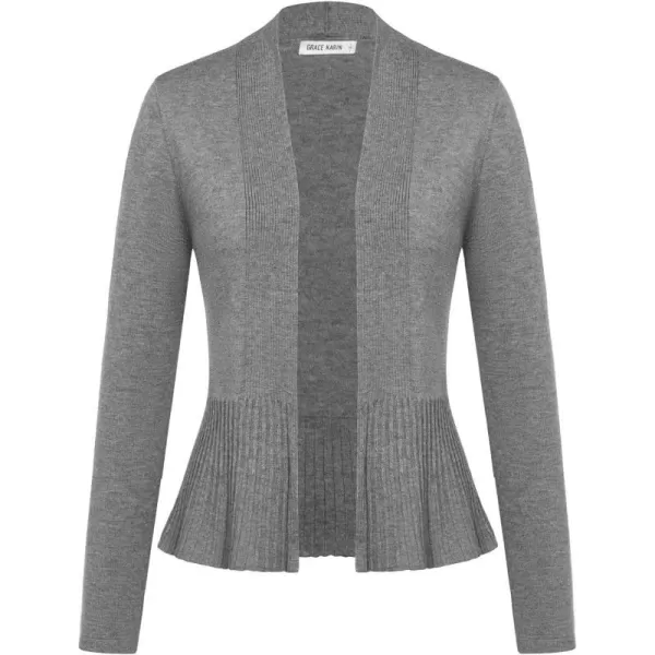 GRACE KARIN Womens Casual Draped Open Front Cropped Cardigan Long Sleeve Sweater Peplum Knit OutwearDark Gray