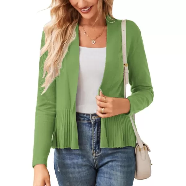 GRACE KARIN Womens Casual Draped Open Front Cropped Cardigan Long Sleeve Sweater Peplum Knit OutwearForest Green