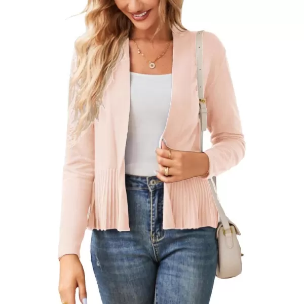 GRACE KARIN Womens Casual Draped Open Front Cropped Cardigan Long Sleeve Sweater Peplum Knit OutwearLight Pink