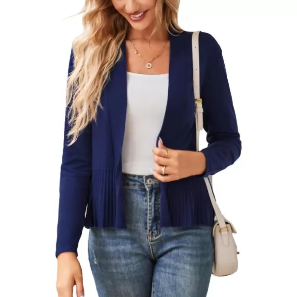 GRACE KARIN Womens Casual Draped Open Front Cropped Cardigan Long Sleeve Sweater Peplum Knit OutwearNavy Blue