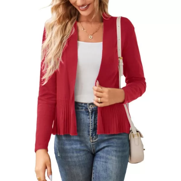 GRACE KARIN Womens Casual Draped Open Front Cropped Cardigan Long Sleeve Sweater Peplum Knit OutwearRed